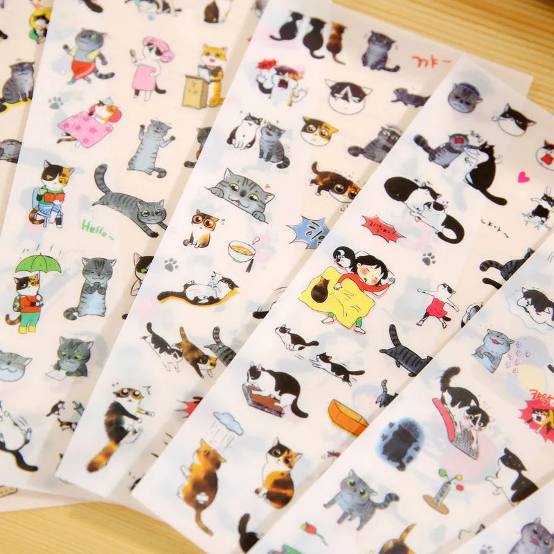 sticker autocollant transparent chat dessin animé enfant fille decoration album photo mignonne colorée set