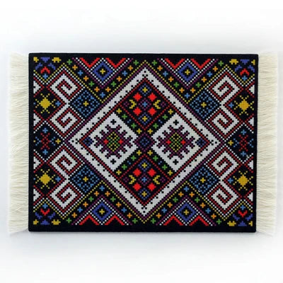 tapis souris caoutchouc anti dérapant ornements floraux rouge jaune bleu noir blanc franges