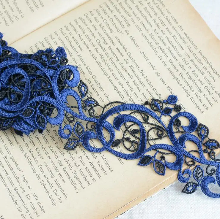 dentelle florale polyester 5cm large motif baroque transparent bleu rose vintage décoratif