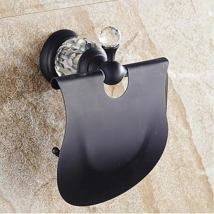 accessoires salle bain laiton noir cristal porte serviettes porte papier porte gobelets vaisselle