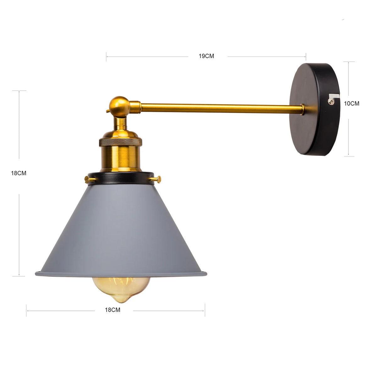 applique murale industrielle conique noire or réglable led chambre entrée moderne vintage