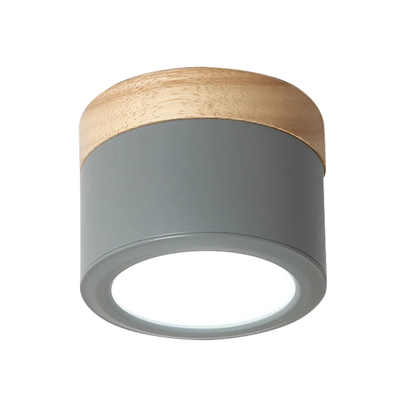 Spot LED moderne bois naturel abat jour métal gris blanc lumière