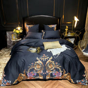 Parure de lit bleu marine en coton égyptien 600 fils - Ensemble 4 pièces brodé pour chambre