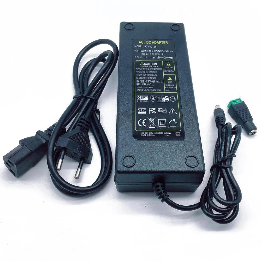 adaptateur secteur led 12v 120v 240v câble noir texture mat classique prise standard