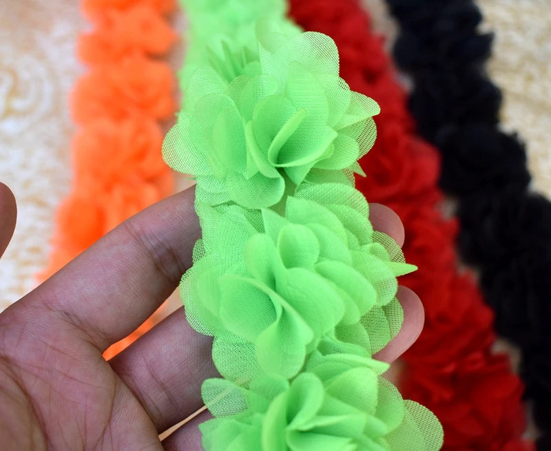couronne fleurs tissu orange vert rouge clips décoration festive dentelle polyester coton organza