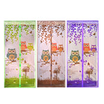 rideau porte hiboux feuilles oiseaux transparent zip vert marron violet bleu