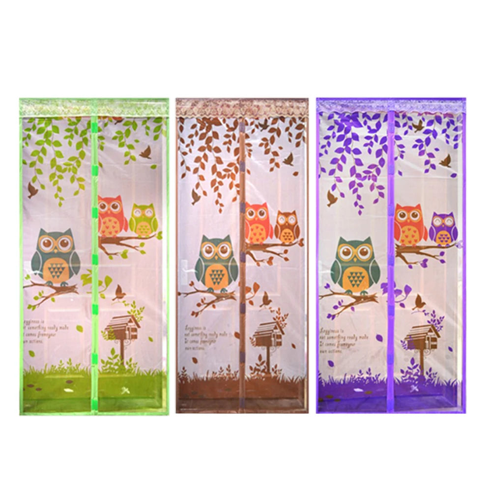 rideau porte hiboux feuilles oiseaux transparent zip vert marron violet bleu