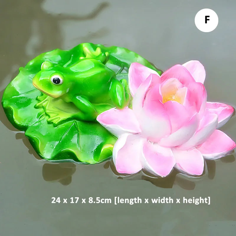 statue grenouille résine décorative jardin étang fleurs lotus sculpture animal décor maison extérieur vert