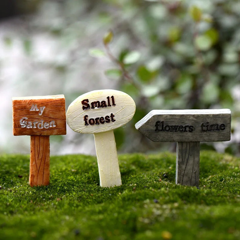 décoration jardin rustique panneau signalisation résine petite forêt potager temps fleurs