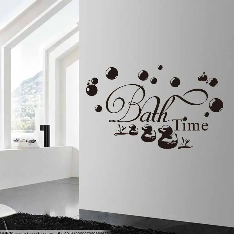 autocollant mural noir bath time bulles canards moderne décoration salle bain enfant 50x30cm pvc