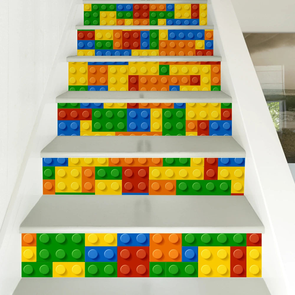 autocollants decoratifs blocs lego couleur moderne maison decoration stickers pvc adhésifs rouges jaunes verts