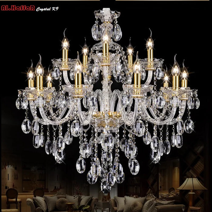 lustre cristal doré transparent classique brillance moderne ampoules semi encastrée