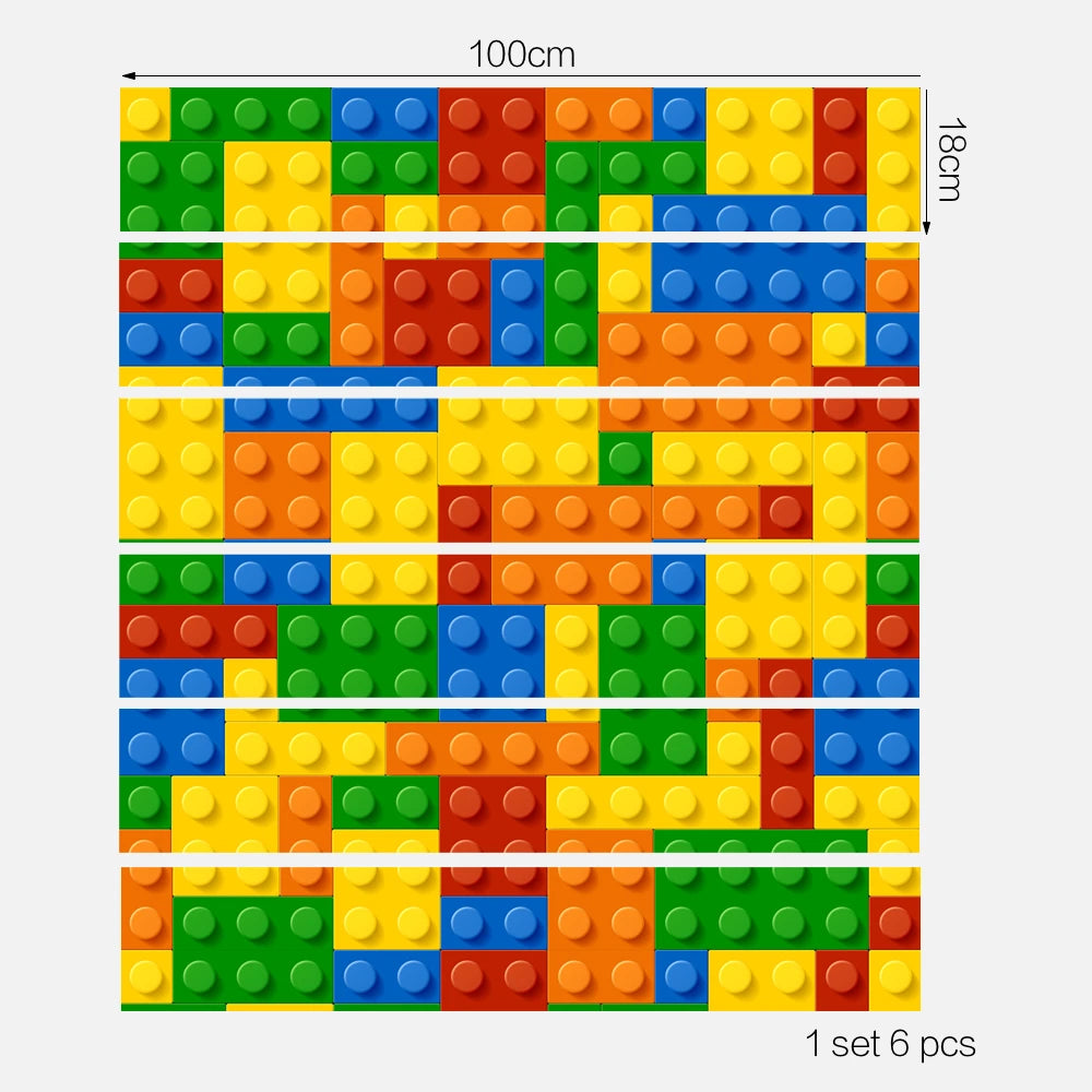 autocollants decoratifs blocs lego couleur moderne maison decoration stickers pvc adhésifs rouges jaunes verts