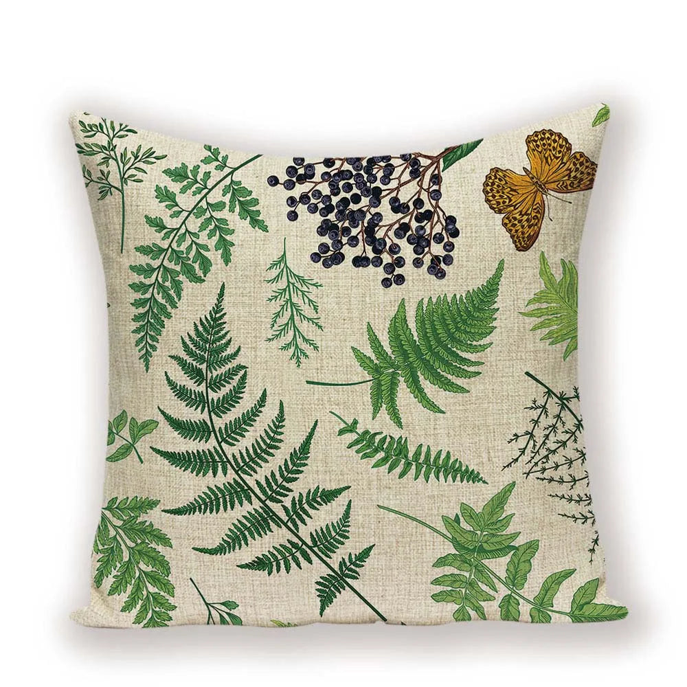housse coussin carré motif feuilles vertes moderne zip invisible 45cm 45cm