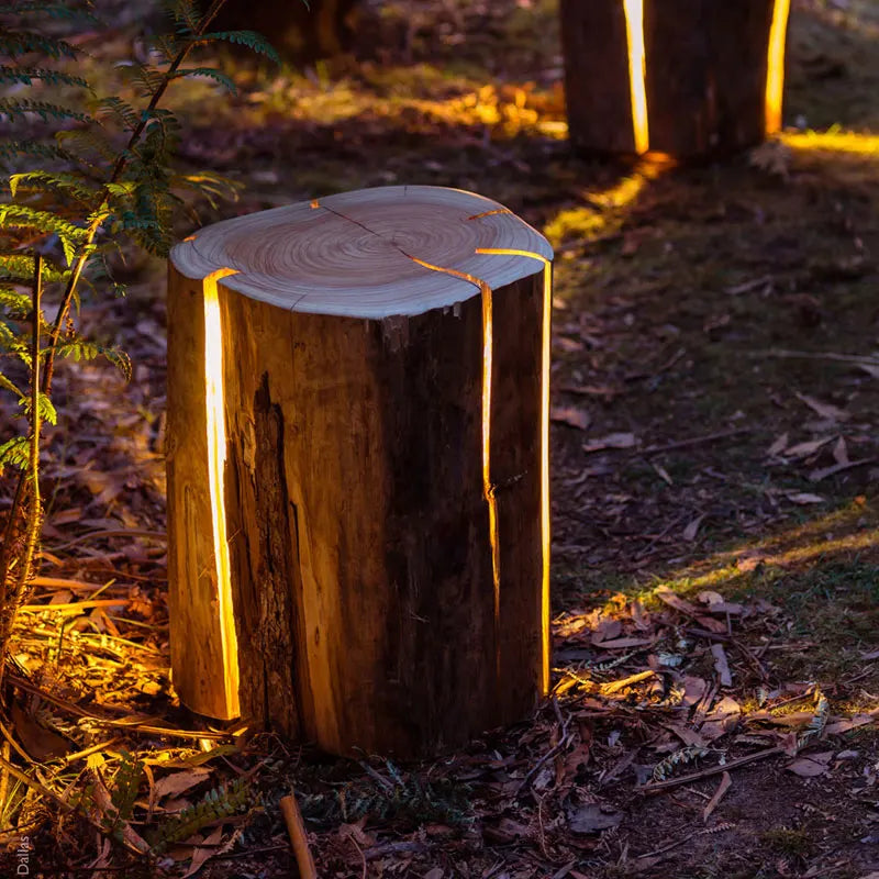 lampe extérieure ip65 marron clair moderne filament lumineux tronc d'arbre rayures naturelles résistante insectes