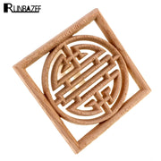 décoration murale bois sculpté motifs chinois circulaires beige clair traditionnelle 10x10cm 12x12cm 15x15cm 20x20cm