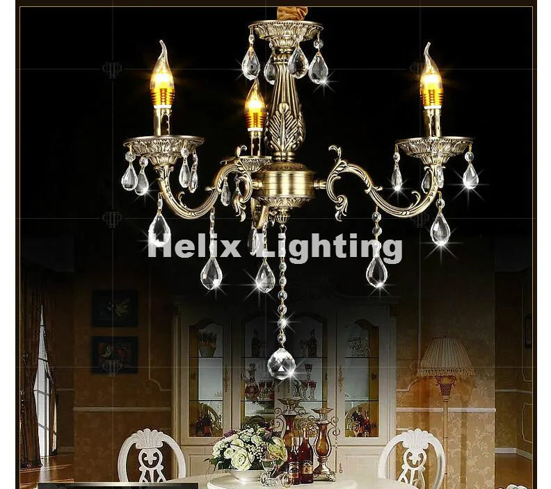 lustre doré cristaux pendants transparents classique baroque élégant led suspendu