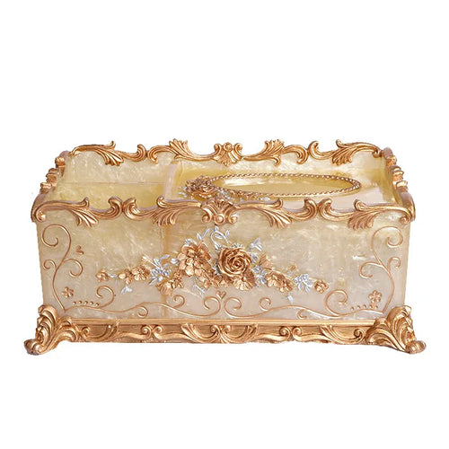boîte mouchoirs or clair décoration florale baroque semi transparente réutilisable respectueux environnement smartphone télécommande