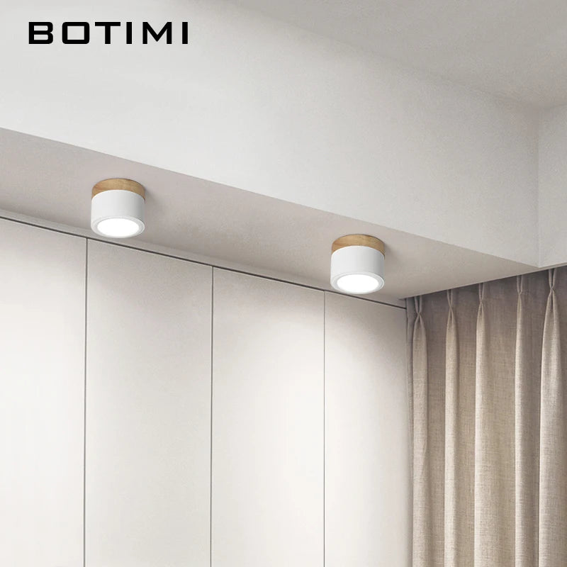 Spot LED moderne bois naturel abat jour métal gris blanc lumière