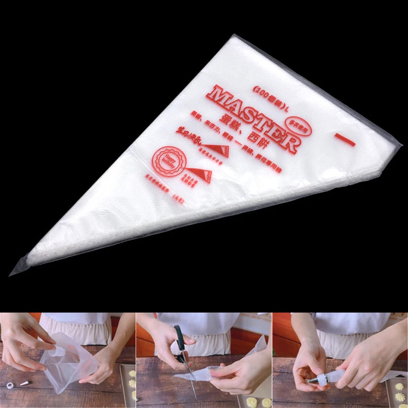 sacs décoration pâtisserie blanc rouge texturés translucides master logo dessert pâtissier triangle taille
