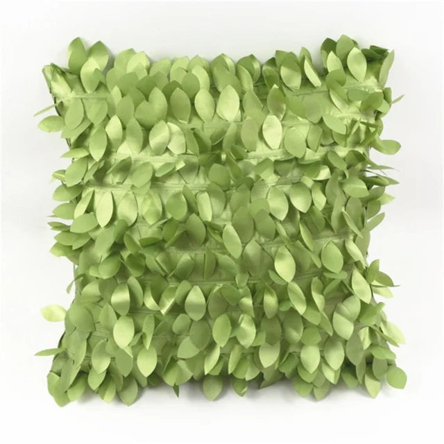 coussin carré brodé motif feuilles moderne poly couleur gris vert rouge violet