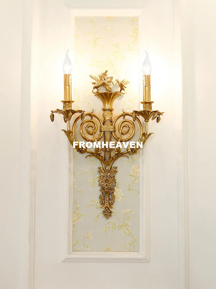 applique murale dorée classique ornements floraux deux ampoules led murale chambre cuisine entree