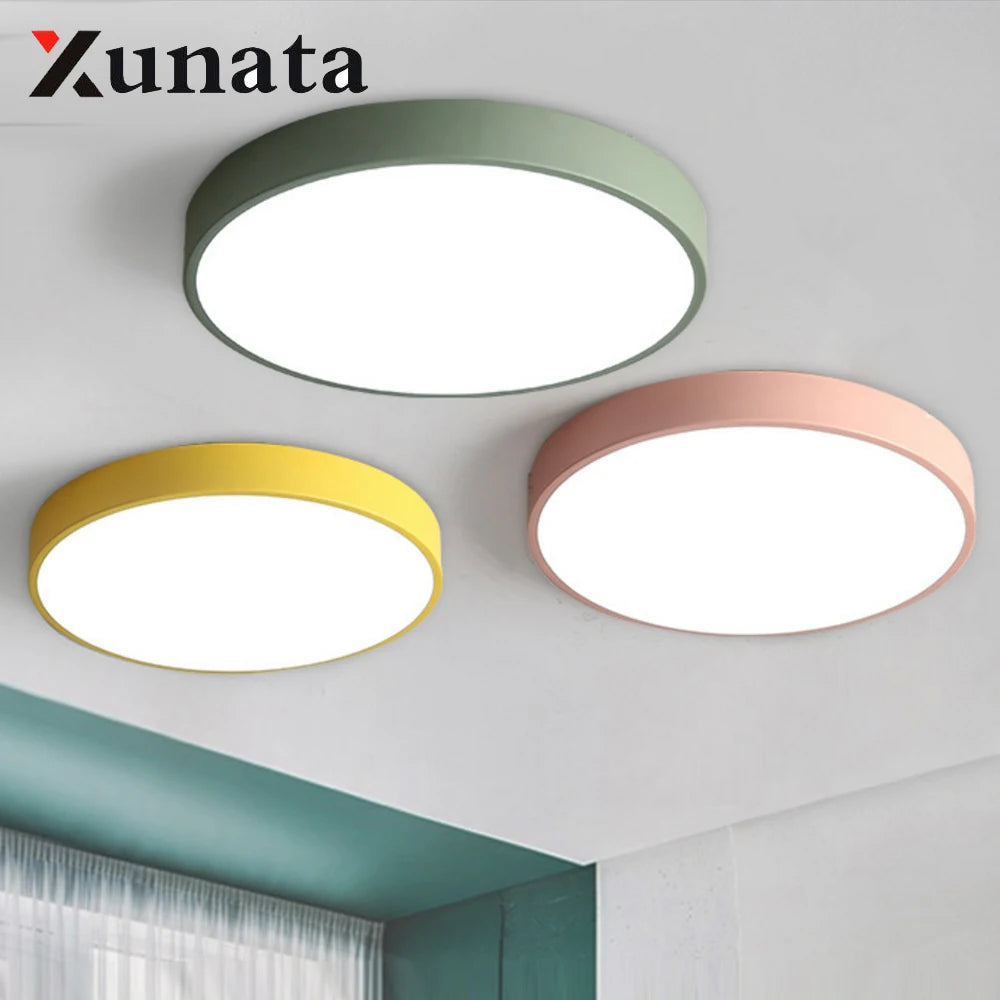 plafonnier led rond moderne intérieur luminaire salon chambre couleur rose doré vert
