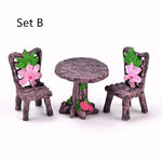 miniatures meubles rustiques table chaise figurines amour fleurs imitation bois texturé decoration chambre enfants