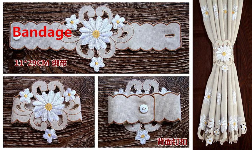 rideau brodé marguerites semi translucide décoration champêtre fenêtre cottage beigeclair blanc