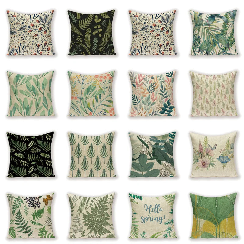 housse coussin carré motif feuilles vertes moderne zip invisible 45cm 45cm