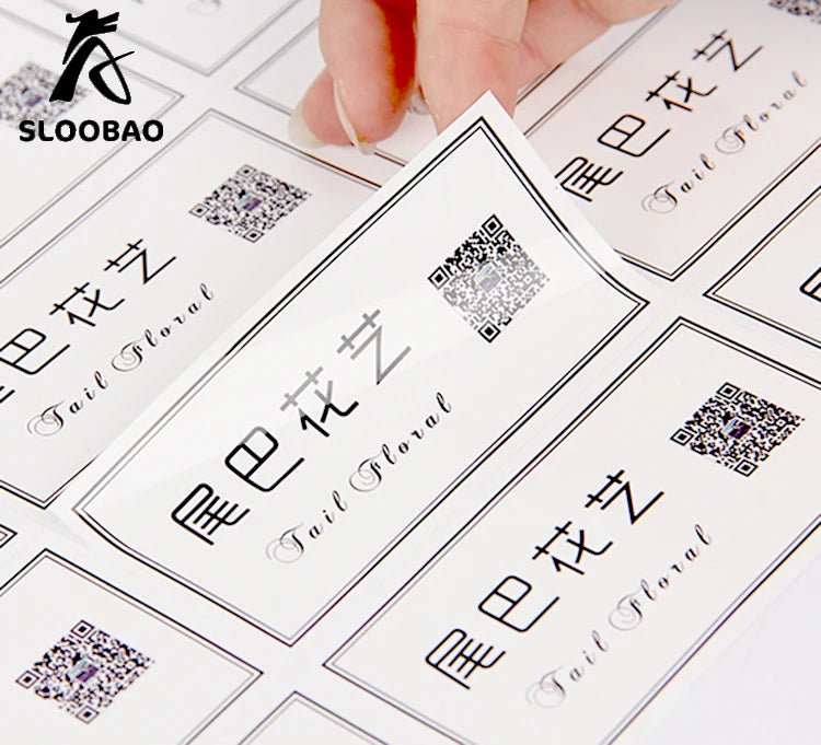 étiquettes adhésives blanc noir textes stylisés qr code classiques élégantes imprimées transparentes opaques