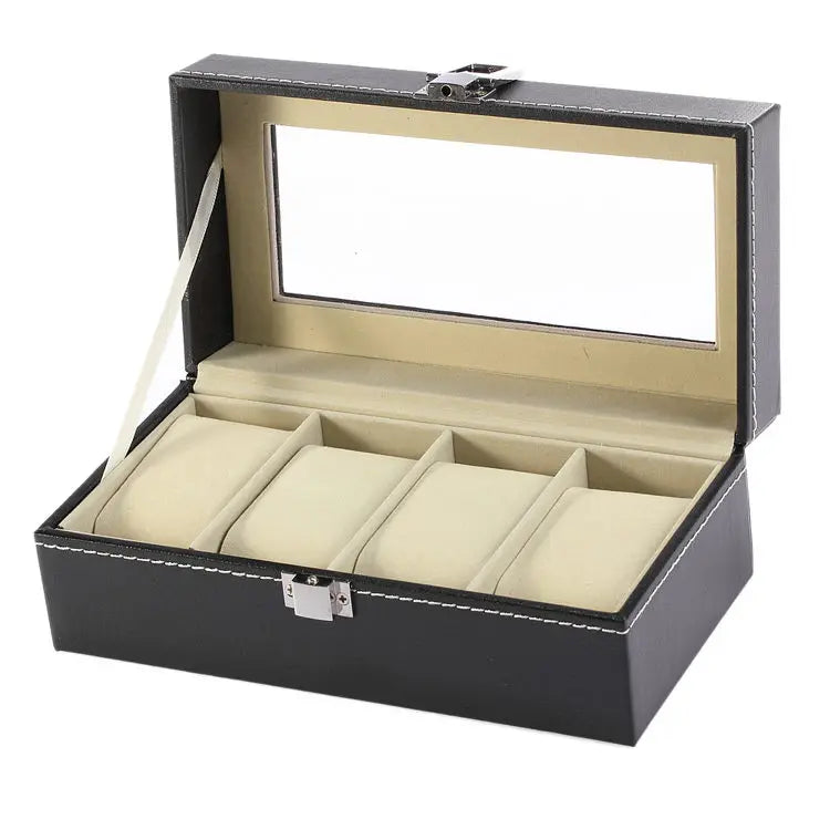 boîte rangement montres simili cuir noir 12 slots classique