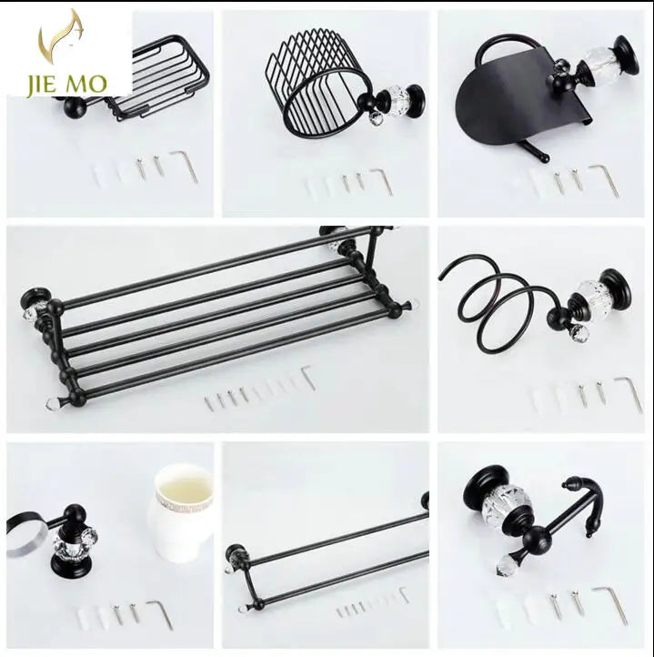 accessoires salle bain laiton noir cristal porte serviettes porte papier porte gobelets vaisselle