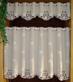 rideau brodé marguerites semi translucide décoration champêtre fenêtre cottage beigeclair blanc