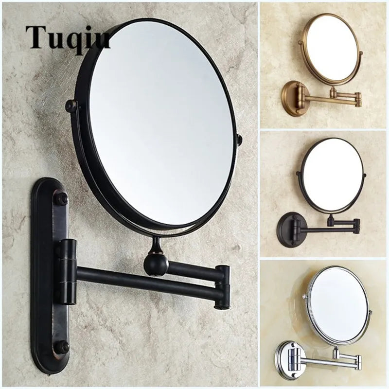 miroir cosmétique moderne noir doré cuivre rond fixé mur extension bras articulaire double face