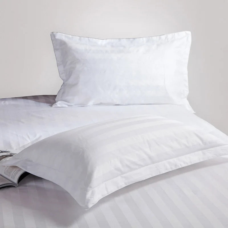 taies d'oreiller 100% coton rayures fines blanc classique maison ensemble literie