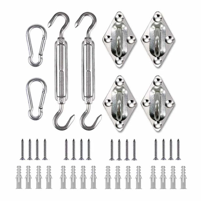 kit suspension tente toile carabiners vis plaques fixation tringles tension moderne argenté