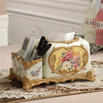boîte mouchoirs résine fleurs baroques classique doré beige salon chambre