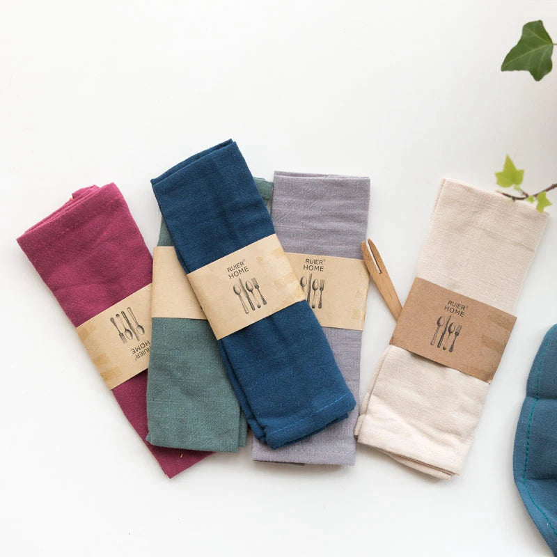 serviettes table coton lin violet bleu marine vert gris beige rouge classique 40x30cm