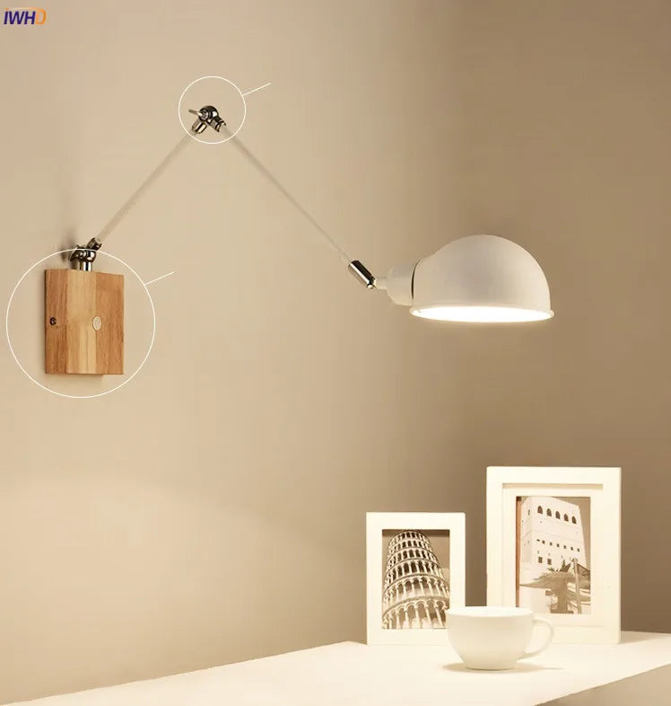 lampe murale articulée blanc texture bois finition mate moderne minimaliste plaque fixation vis