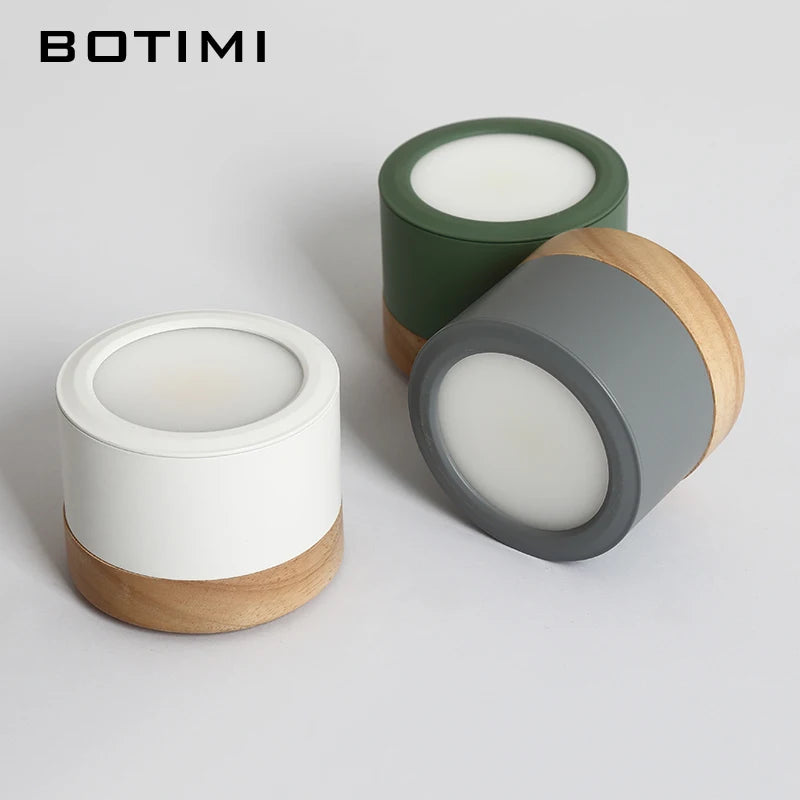 Spot LED moderne bois naturel abat jour métal gris blanc lumière