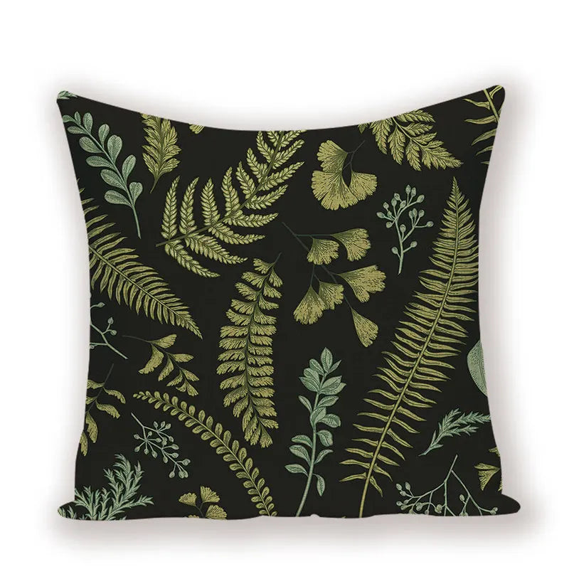 housse coussin carré motif feuilles vertes moderne zip invisible 45cm 45cm