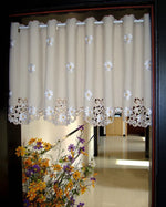 rideau brodé marguerites semi translucide décoration champêtre fenêtre cottage beigeclair blanc