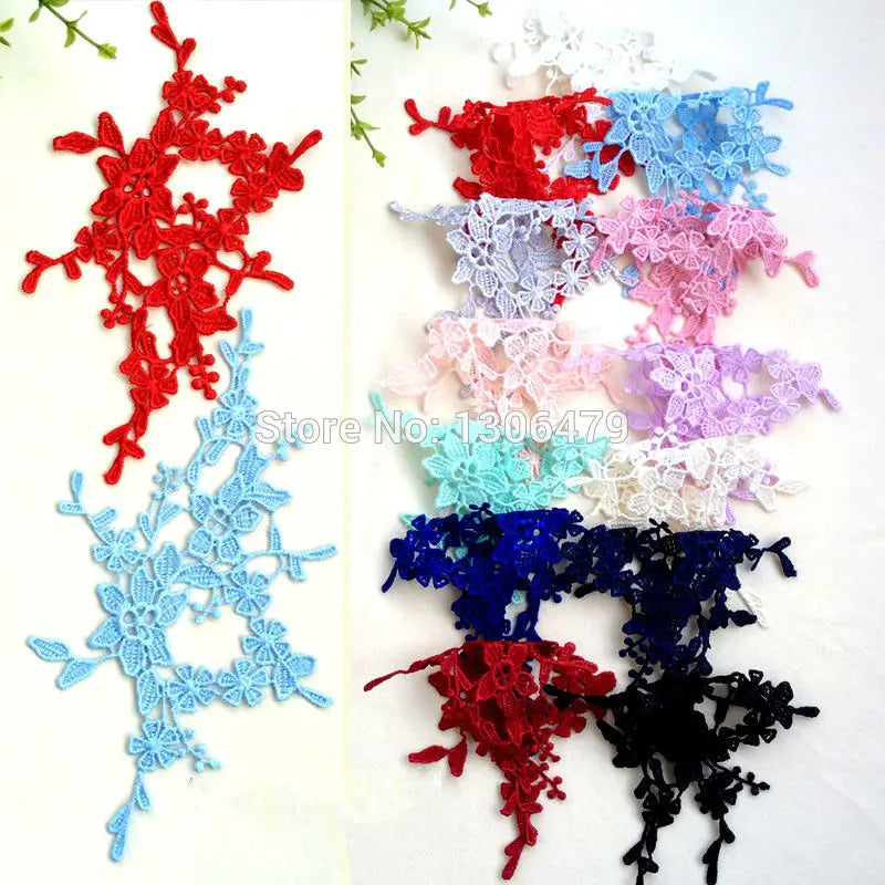 dentelle soluble polyester fleurs feuilles broderie rouge bleu blanc argent rose violet sapphire marine