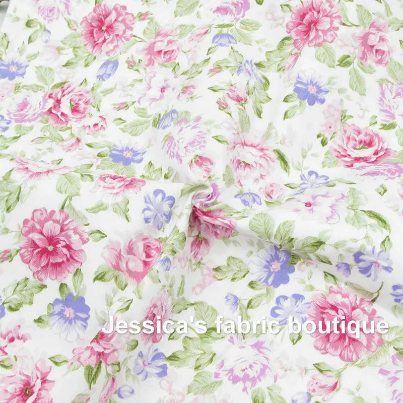 tissu coton imprimé fleurs rayures vintage rose blanc bleu clair vert patchwork quilting décoration