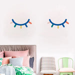Stickers muraux dessin animé yeux fermés couleur enfant adhésifs pvc résistants eau chambre bleu