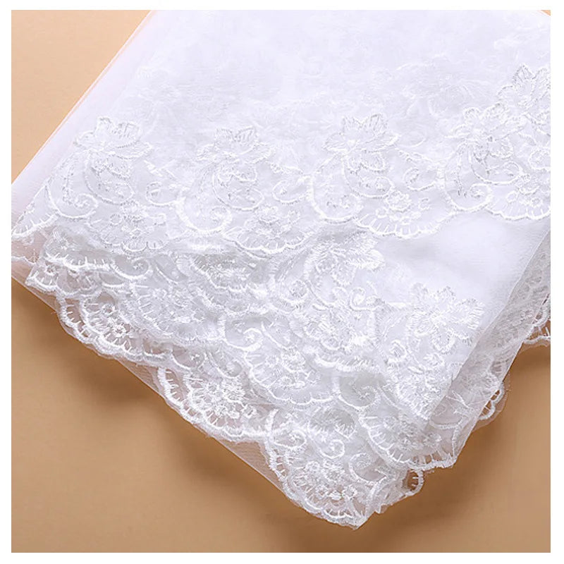 voile mariée blanc broderie florale classique bord dentelle polyester unique
