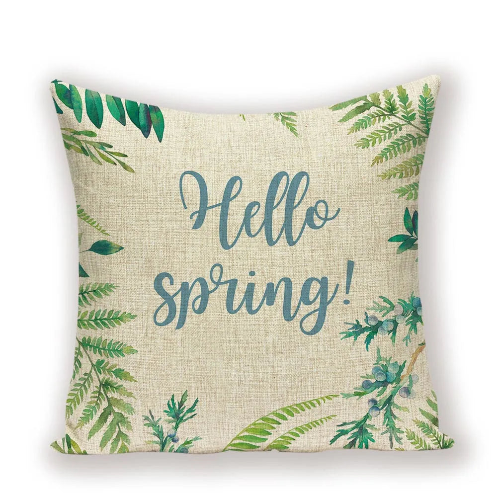 housse coussin carré motif feuilles vertes moderne zip invisible 45cm 45cm