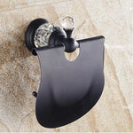 accessoires salle bain laiton noir cristal porte serviettes porte papier porte gobelets vaisselle