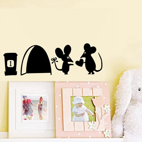 stickers muraux adhésifs souris tente poubelle noir minimaliste cartoon résistants eau decoration mur animaux